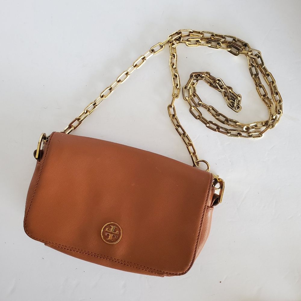 Tory Burch Leather Fold-Over Cross-Body Chain Bag